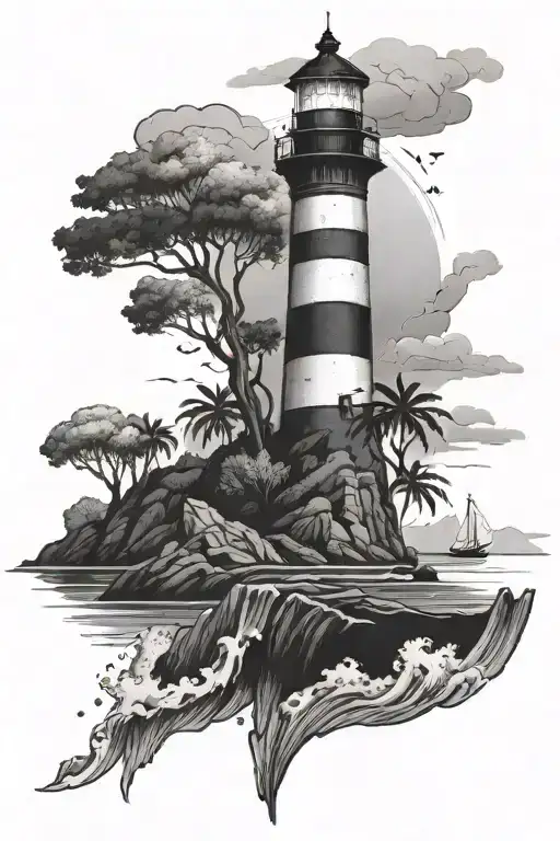 Island Lighthouse With Ocean Scene