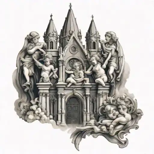 Cathedral Scene With Cherub Angels