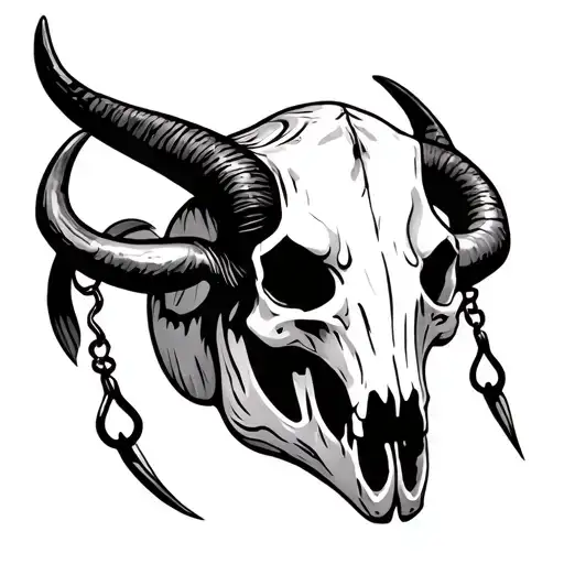 Longhorn Skull With Fish Hooks