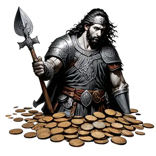 Anglo Saxon Warrior And Coins Spilling