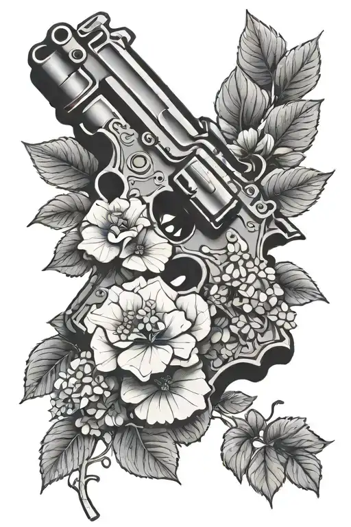 Gun And Hydrangea Flower