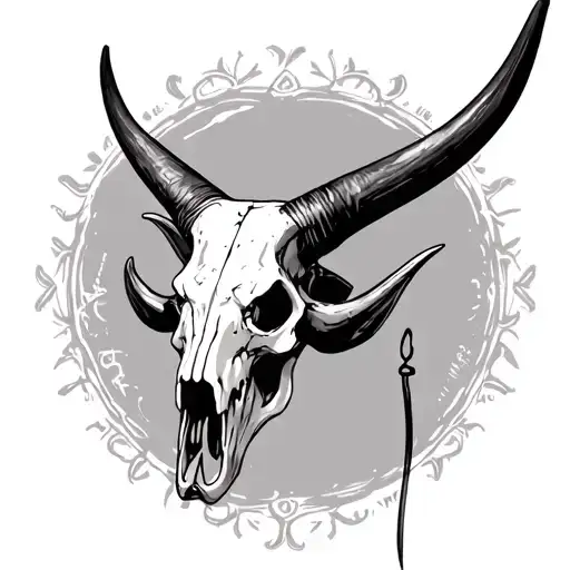 Longhorn Skull With Fish Hooks Facing Straight On Realistic