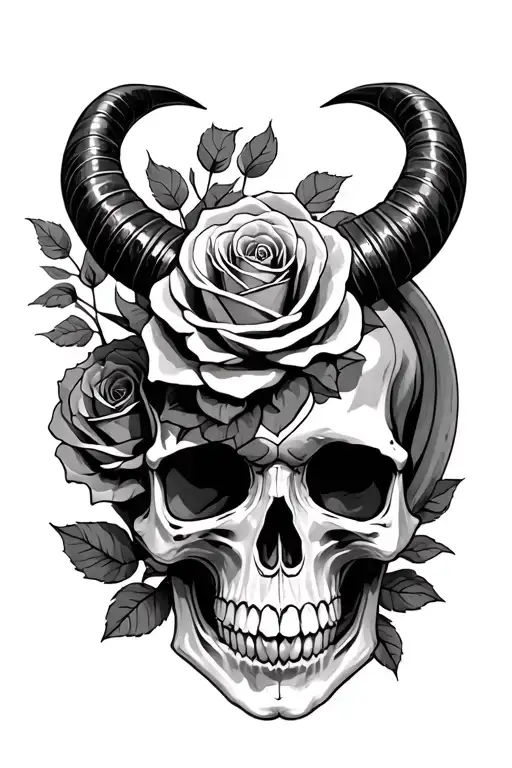 Skull's With Horns And Roses
