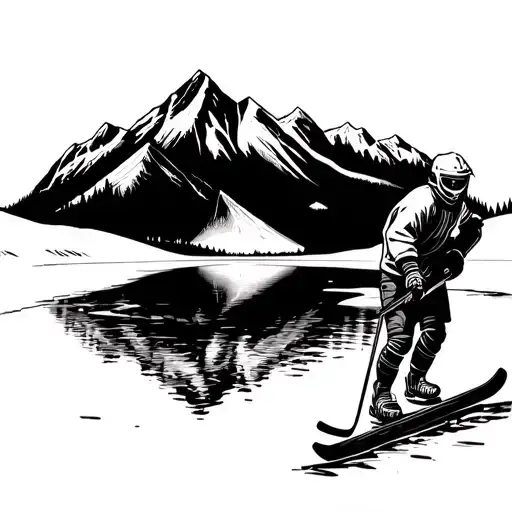 Pond Hockey And Mountains
