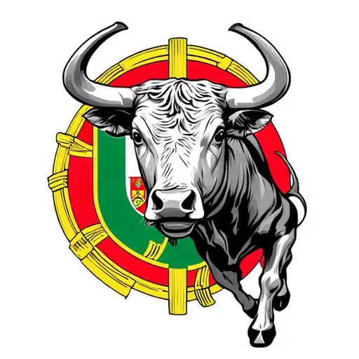 Bullfighting Bull Portugal Flag And Forcado