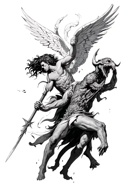 Archangel Slaying A Demon With A Spear