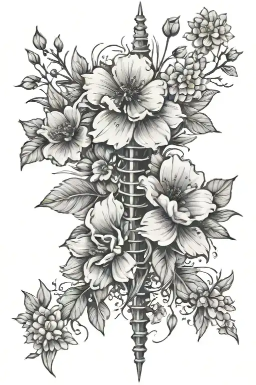 Spine Tattoo With Delicate Flowers
