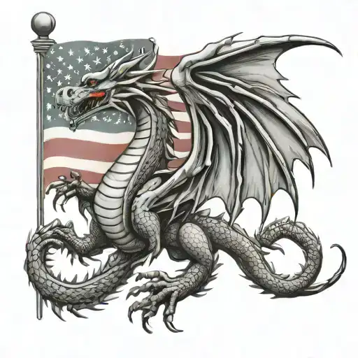 Hungarian Dragon With American Flag Tattoo Design