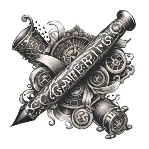 A Text Sleeve Tattoo And The Text Being Damaged And Something That Repesents Gambling