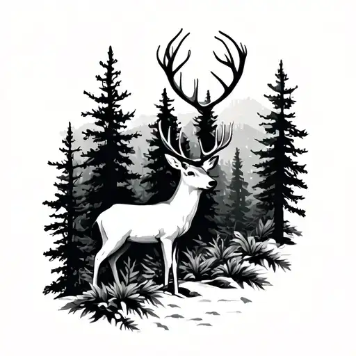Deer And Forest Scene