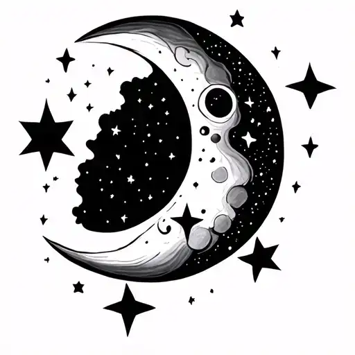 Minimalistic Moon With Stars