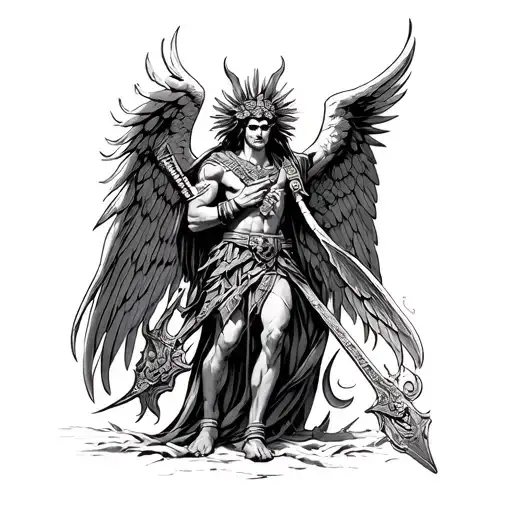 Huitzilopochtli Weapon And Archangel Micheal Slaying The Devil