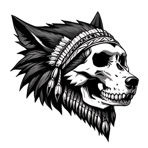 Native American Skull And Wolf Head