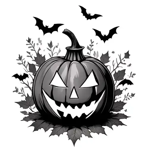 Bats Lantern Candles Burning Leaves Pumpkin