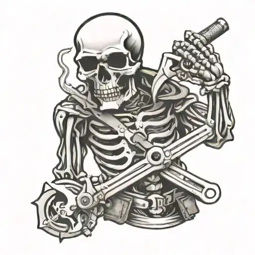 Skeleton Holding Wrench Crossed
