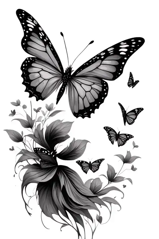 Angle Figure With Small Butterflies Flying Together