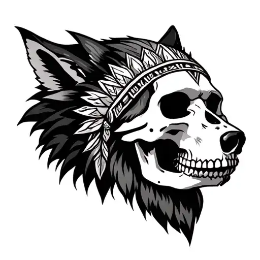 Native American Skull And Wolf Head