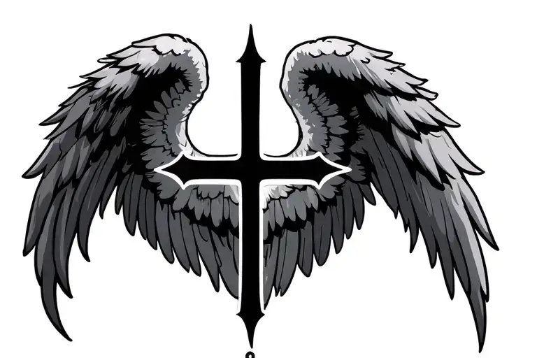 Angel Wings With Small Solid Black Cross