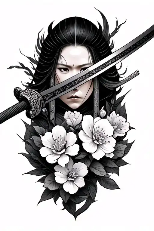 Samurai Warrior Sword Sakura Flowers
