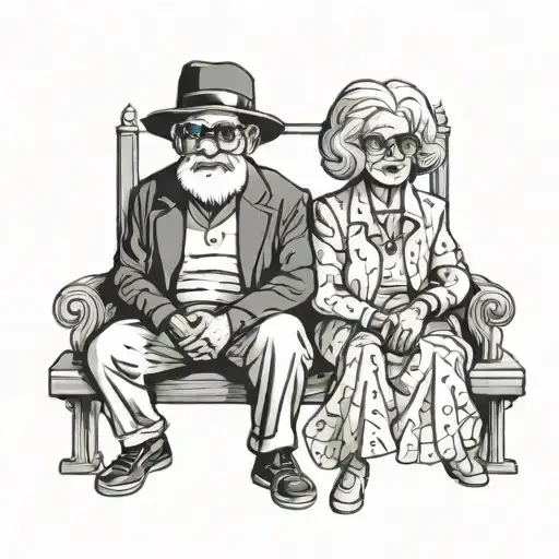 Old Couple On Bench Outline