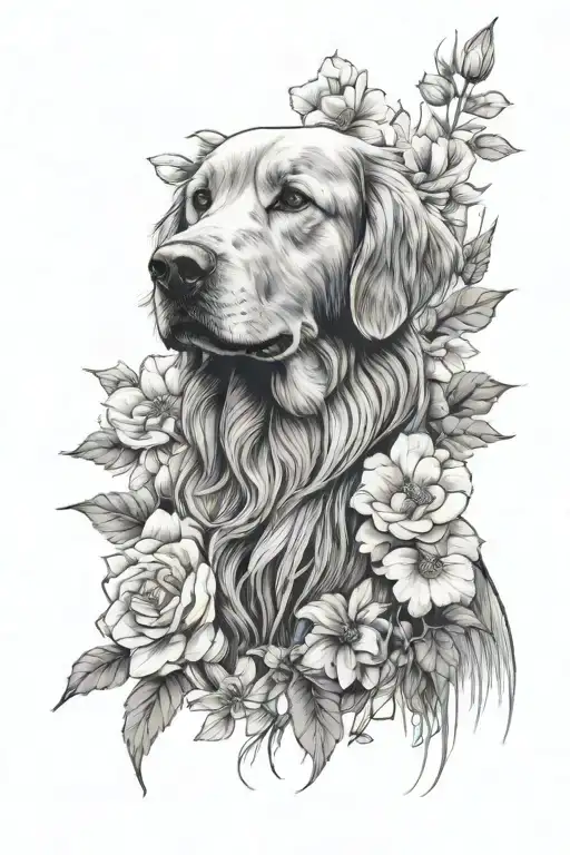 Flowers And Golden Retriever