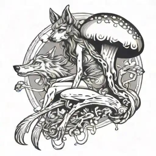 Wolf Legs And Fairy Mushroom Head Upper Body Female Tattoo