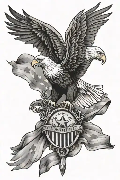 Cross And Bald Eagle And Flag Waving Tattoo