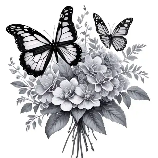 Butterflys And Lilac Bouquet