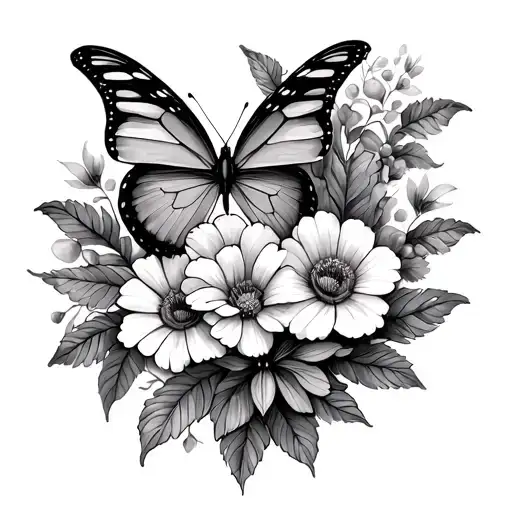 Flowers And Butterflies On Thigh