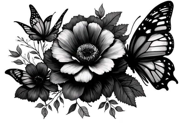 Flowers And Butterflies On Thigh