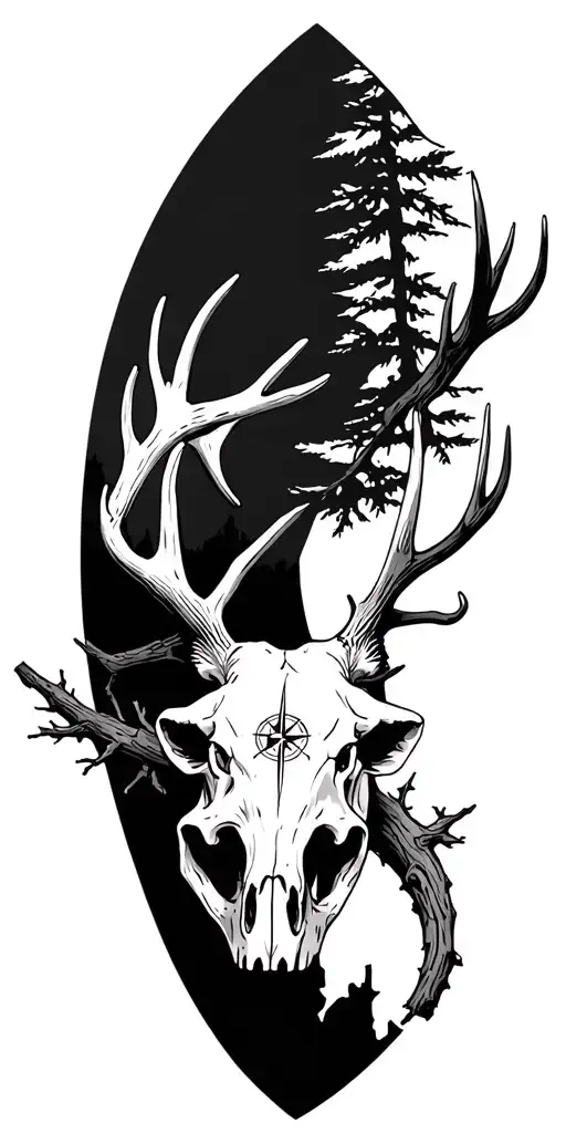 Compass Elk Scull Mountains Spruce Tree Branches