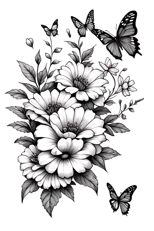 Flowers And Butterflies On Thigh