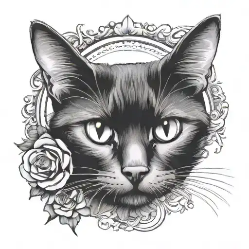 Black Cat Portrait Frame Tattoo Design