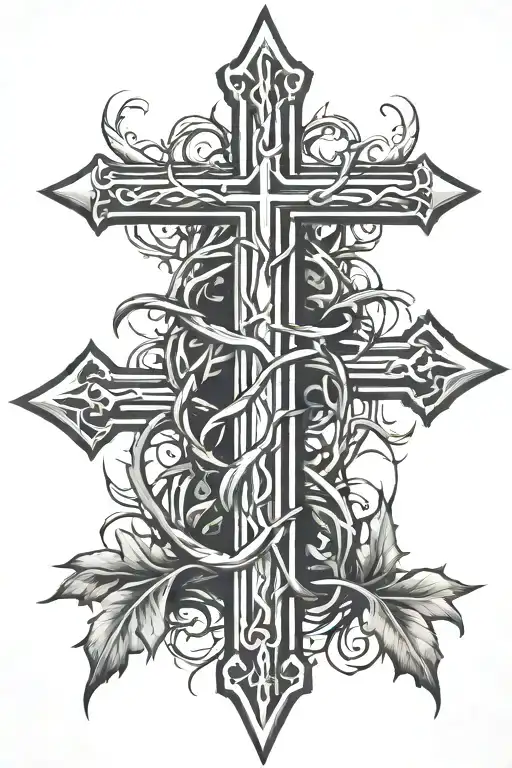 Cross With A Crown Of Thorns Tilted On Top