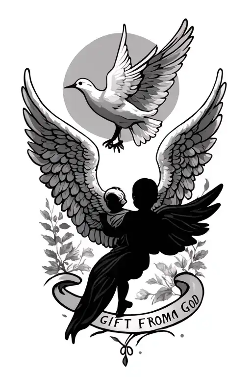 Black Baby Angel Wings With A Dove And The Word Gift From God Under Them