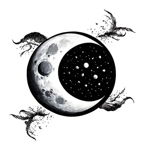 Minimalist Design Featuring A Moon That Combines The Waxing Crescent And Waning Gibbous Moon Phases