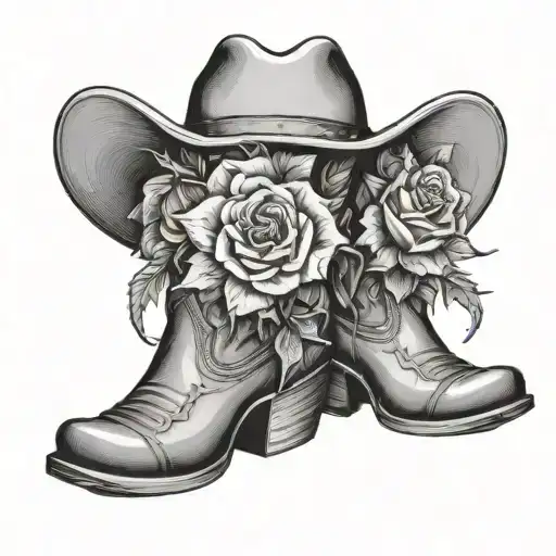 Cowgirl Boots With Hat Ontop And Flowers
