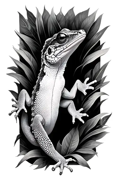 Realistic Gecko Black White