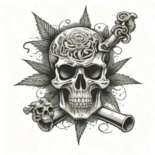 Skull With Brain Exposed Smoking Weed With Words Outlaw Background