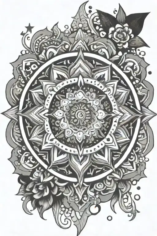 Oriental Mandala Design Incorporating Elements Like Stars