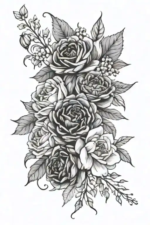 October August February December July Birth Flower Bouquet Tattoo