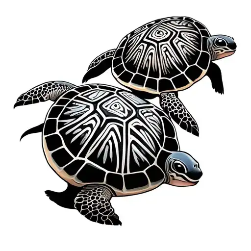 3 Tribal Turtles Swimming