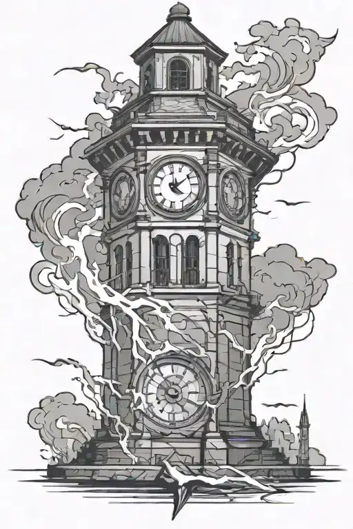 Clock Tower With Lightning