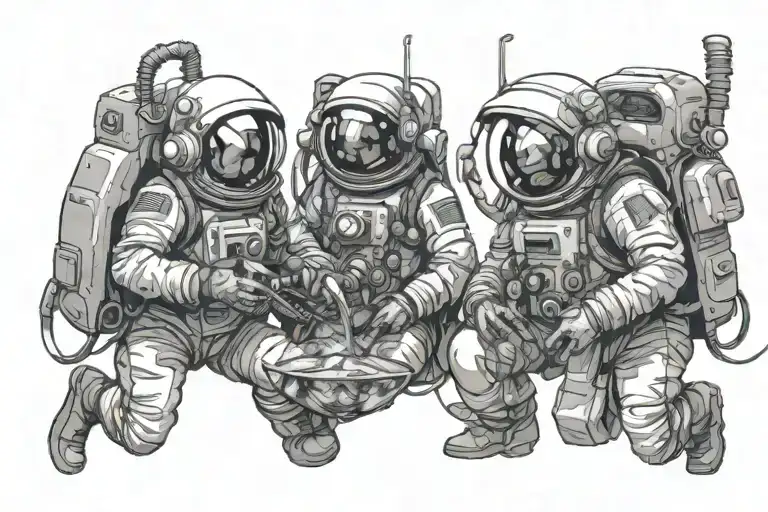 Astronauts With Fish Bowl As Helmets