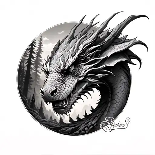 Dragon And Forest Scene