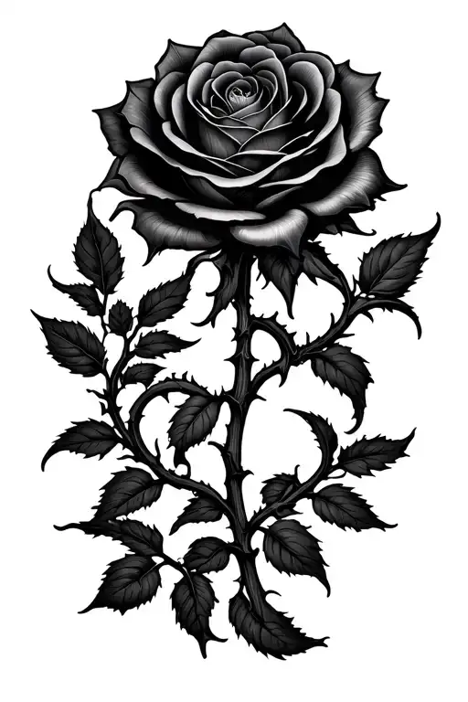 Thorny Vine Coiling Up To A Black Rose Blooming