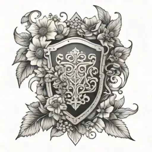 Shield And Wildflowers Intertwined Infinity Symbols