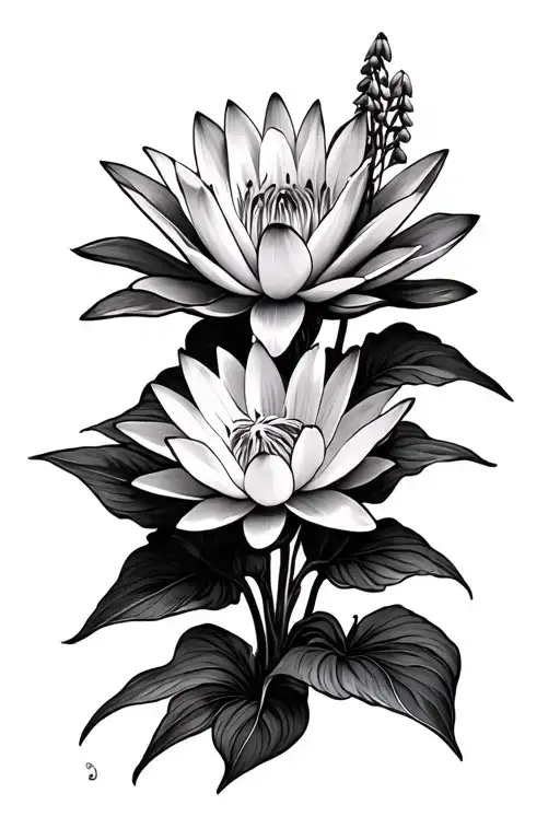 Water Lilly And Larkspur