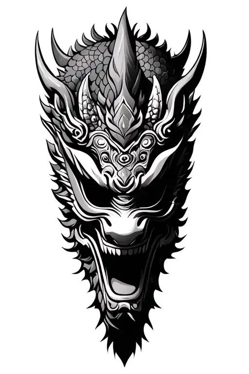 Bali Mask With Dragon Wrapped Front View