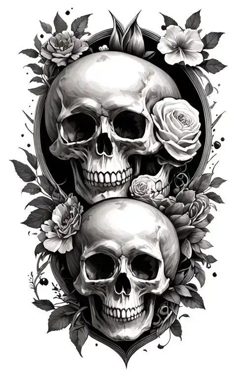 Two Lovers Skull Surrounded By Elegant Design Full Leg Sleeve Woman
